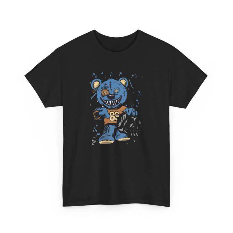 Tee Shirt Ours Méchant Bleu – T-shirt Graphique Unisexe Noir – Style Cartoon Bad Boy Streetwear