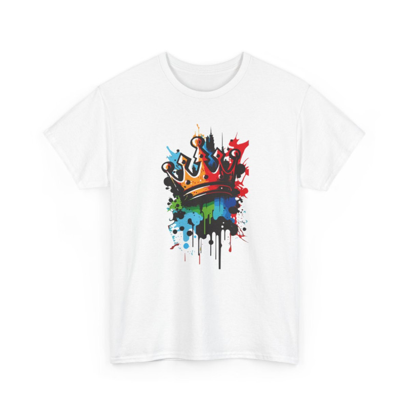 Tee Shirt Couronne Graffiti Multicolore – T-shirt Art Streetwear Unisexe – Blanc ou Gris S-3XL