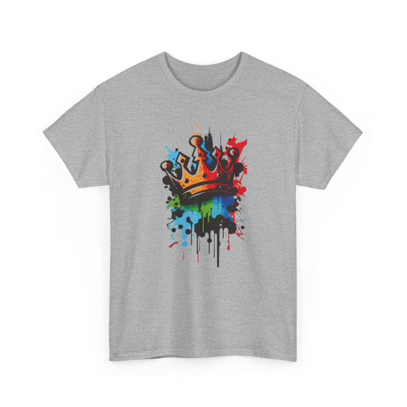 Tee Shirt Couronne Graffiti Multicolore – T-shirt Art Streetwear Unisexe – Blanc ou Gris S-3XL