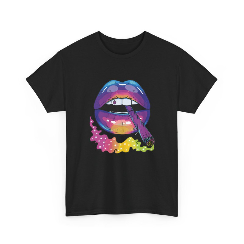 Tee Shirt  Lèvres Colorées – T-shirt Fumeur Unisexe S-3XL – Style Psychédélique Noir Blanc Gris