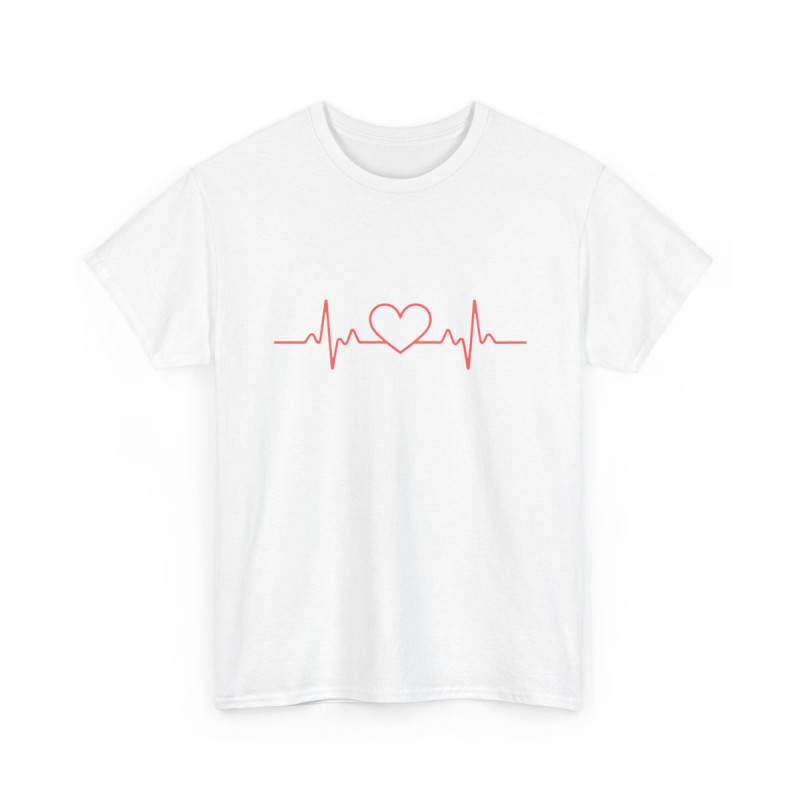 Tee Shirt Battement de Cœur Rouge – T-shirt Unisexe Électrocardiogramme Amour – Noir Blanc Gris S-3XL