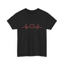 Tee Shirt Battement de Cœur Rouge – T-shirt Unisexe Électrocardiogramme Amour – Noir Blanc Gris S-3XL
