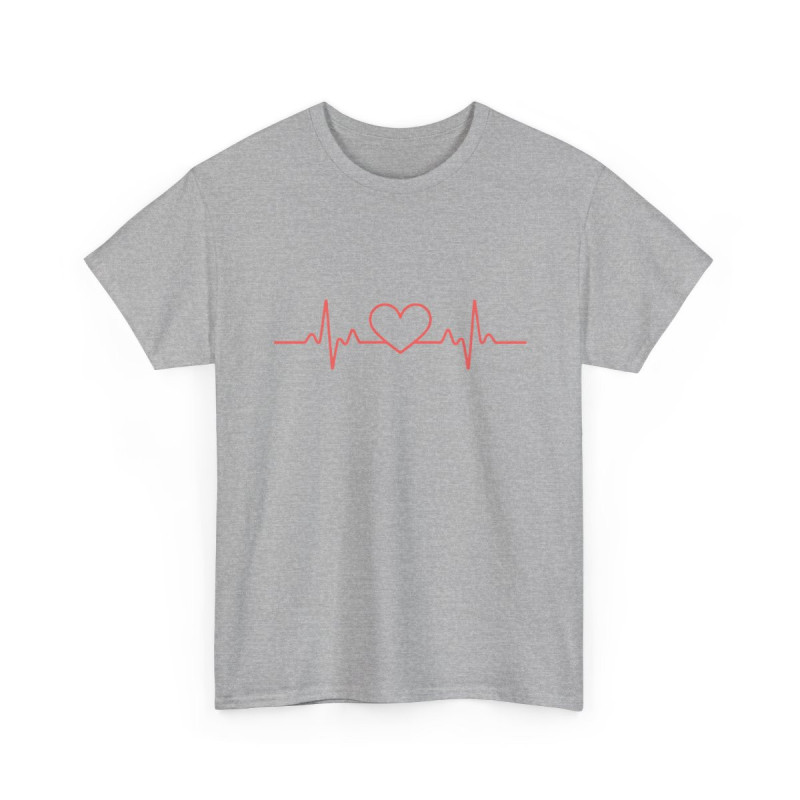 Tee Shirt Battement de Cœur Rouge – T-shirt Unisexe Électrocardiogramme Amour – Noir Blanc Gris S-3XL