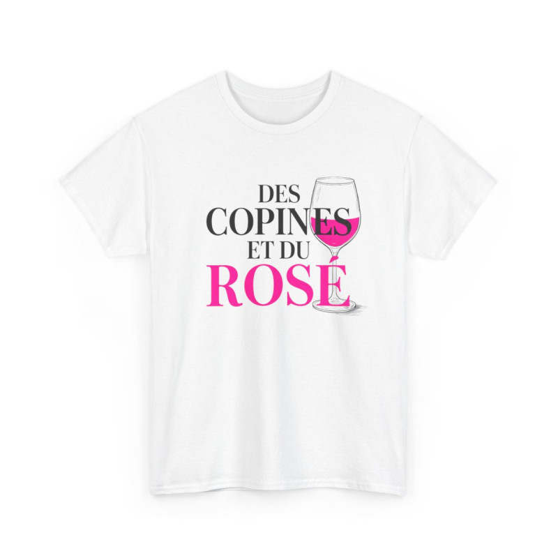Tee Shirt Femme Rosé Copines – T-shirt Apéro Filles Humour Vin Rose – Blanc ou Gris S-3XL