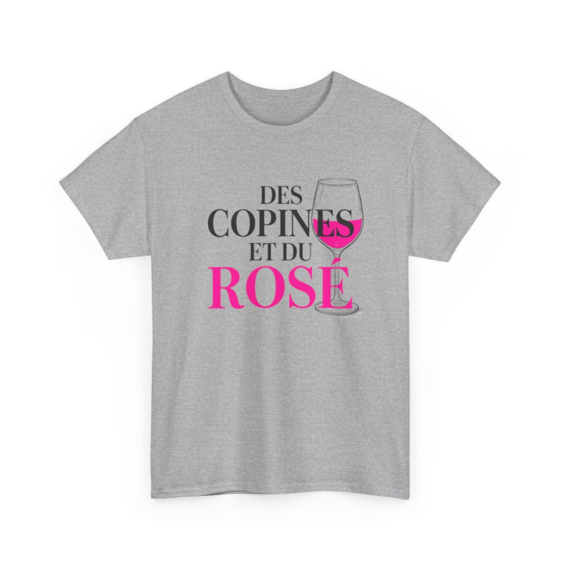 Tee Shirt Femme Rosé Copines – T-shirt Apéro Filles Humour Vin Rose – Blanc ou Gris S-3XL