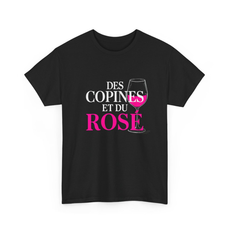 Tee Shirt Femme Rosé Noir – T-shirt Soirée Copines Vin Rose Fluo – EVJF Humour – S à 3XL