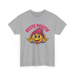 Tee Shirt Adulte Reste Positif Smiley Bonnet – T-Shirt Unisexe Humour Streetwear Coton Blanc ou Sport Grey S-3XL