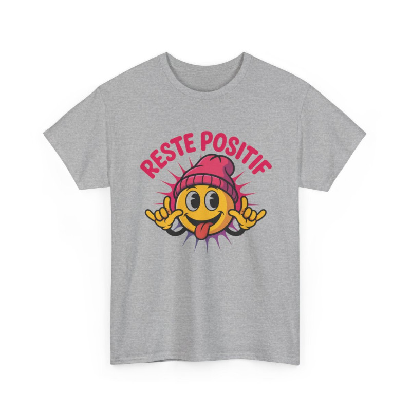 Tee Shirt Adulte Reste Positif Smiley Bonnet – T-Shirt Unisexe Humour Streetwear Coton Blanc ou Sport Grey S-3XL