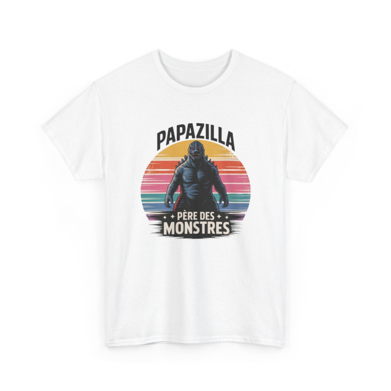 Tee Shirt Papazilla Père des Monstres – T-Shirt Unisexe Humour Papa Cadeau Fête des Pères Blanc ou Sport Grey S-3XL
