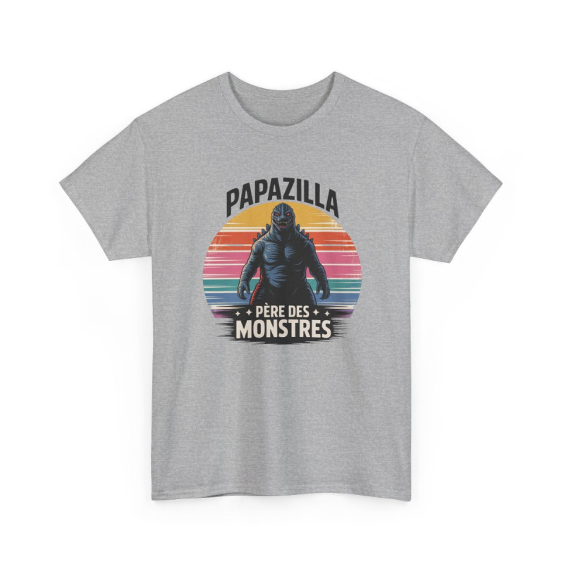 Tee Shirt Papazilla Père des Monstres – T-Shirt Unisexe Humour Papa Cadeau Fête des Pères Blanc ou Sport Grey S-3XL